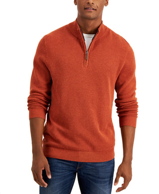 Club Room Men's Quarter Zip Textured Cotton Sweater Orange Size Medium