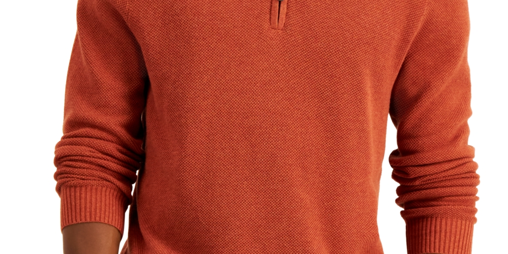 Club Room Men's Quarter Zip Textured Cotton Sweater Orange Size Medium