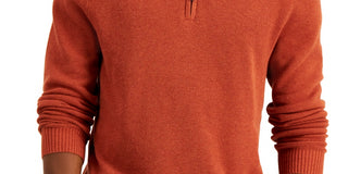 Club Room Men's Quarter Zip Textured Cotton Sweater Orange Size Medium