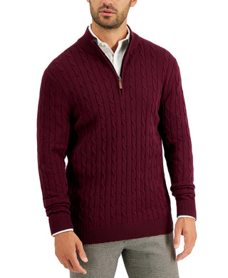 Club Room Men's Cable Knit Quarter Zip Cotton Sweater Purple Size Small