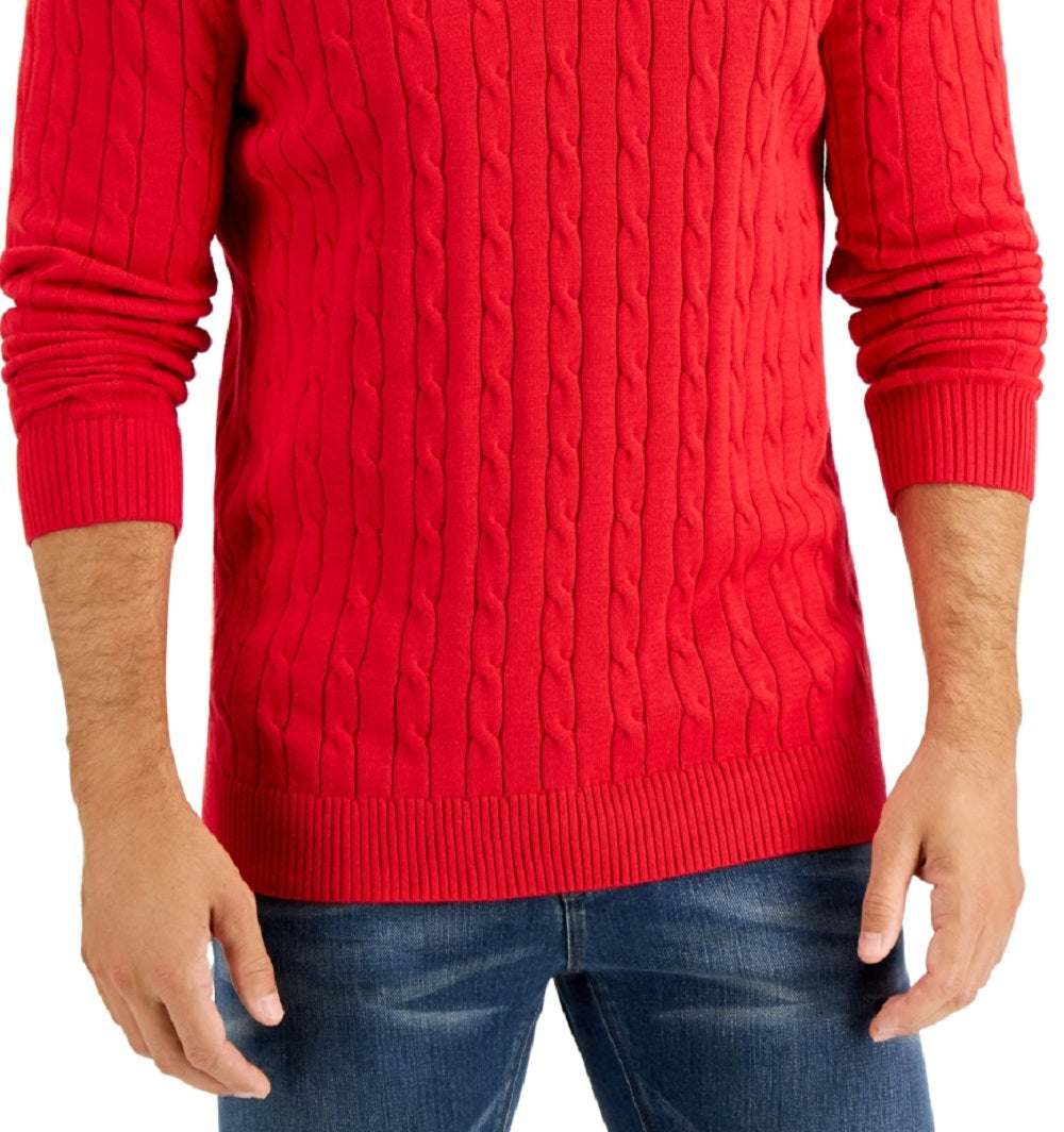 Club Room Men's Cable Knit Quarter Zip Cotton Sweater Red Size Medium