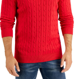Club Room Men's Cable Knit Quarter Zip Cotton Sweater Red Size Medium
