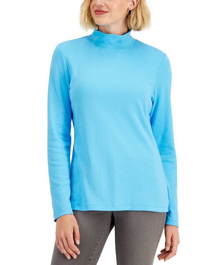Karen Scott Women's Mock Neck Top Blue Size Medium