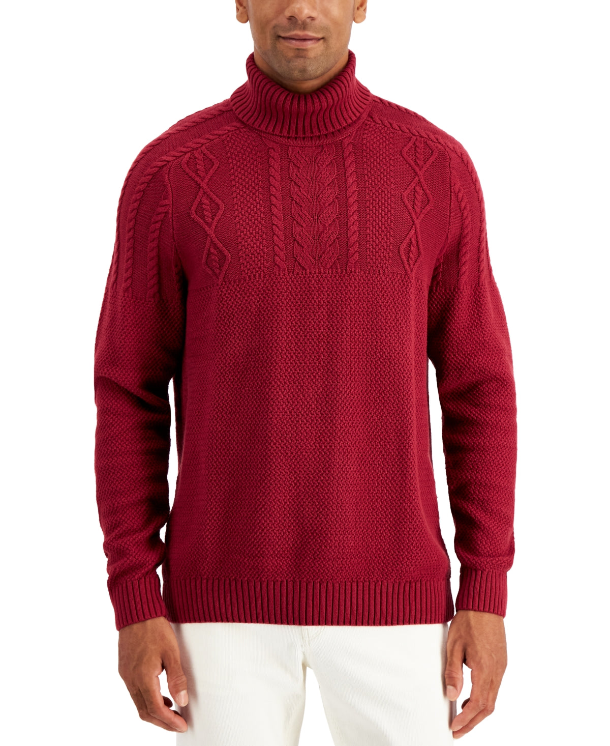 Club Room Men's Chunky Cable Knit Turtleneck Sweater Red Size XX-Large