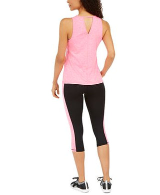 Ideology Women's Heathered Keyhole Back Tank Top Pink Size Small