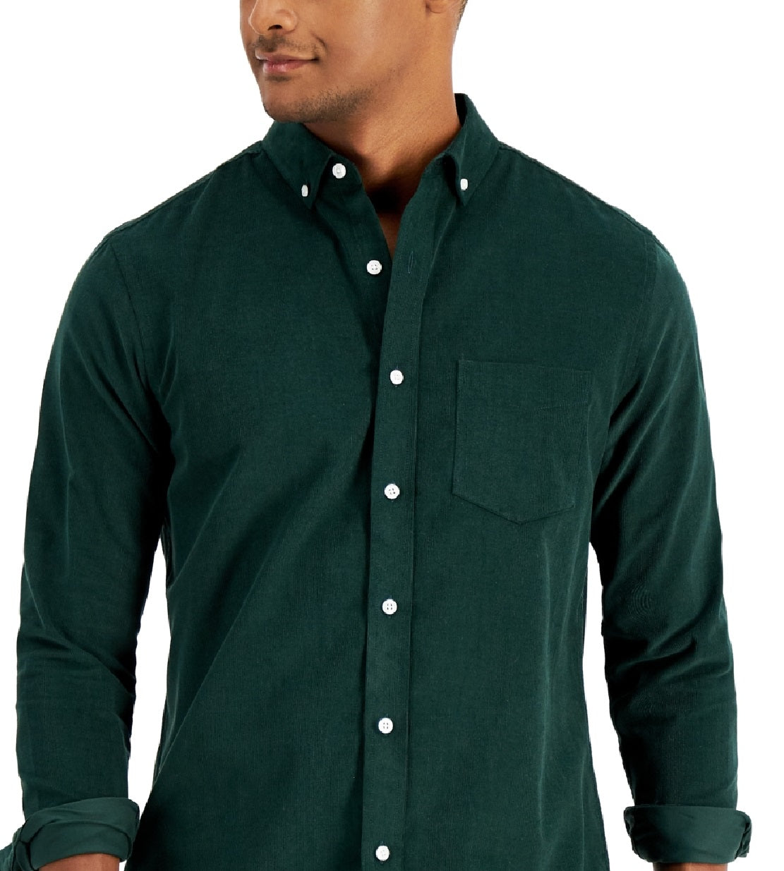 Club Room Men's Regular Fit Stretch Corduroy Shirt Green Size X-Large