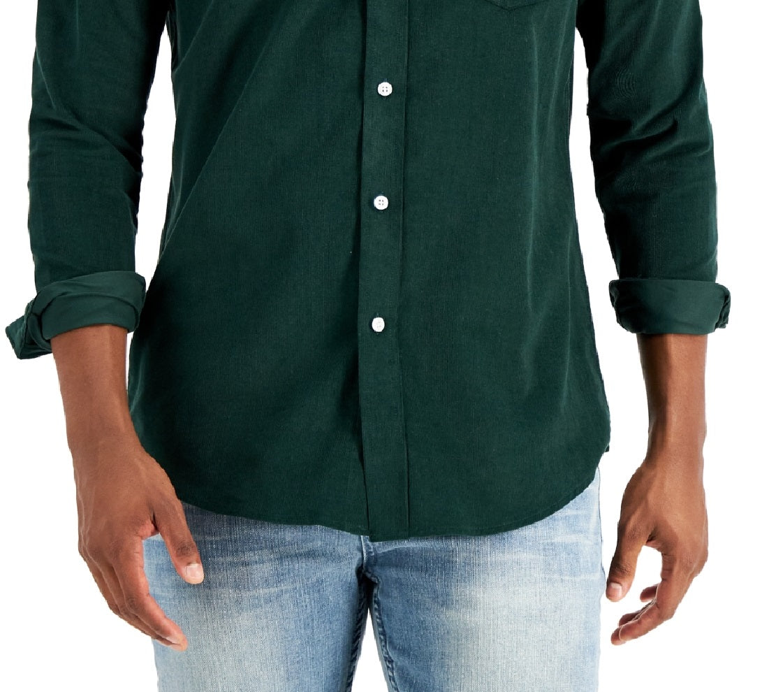 Club Room Men's Regular Fit Stretch Corduroy Shirt Green Size X-Large