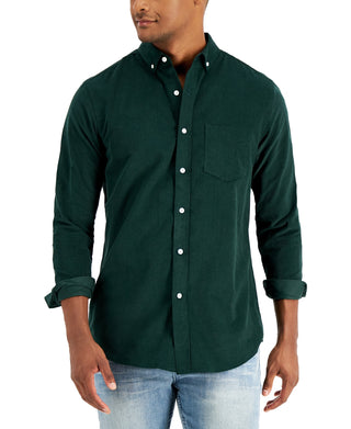 Club Room Men's Regular Fit Stretch Corduroy Shirt Green Size X-Large