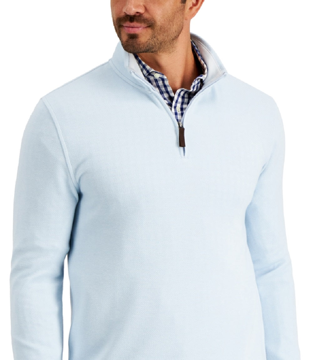 Club Room Men's Birdseye Quarter Zip Pullover Blue Size XX-Large