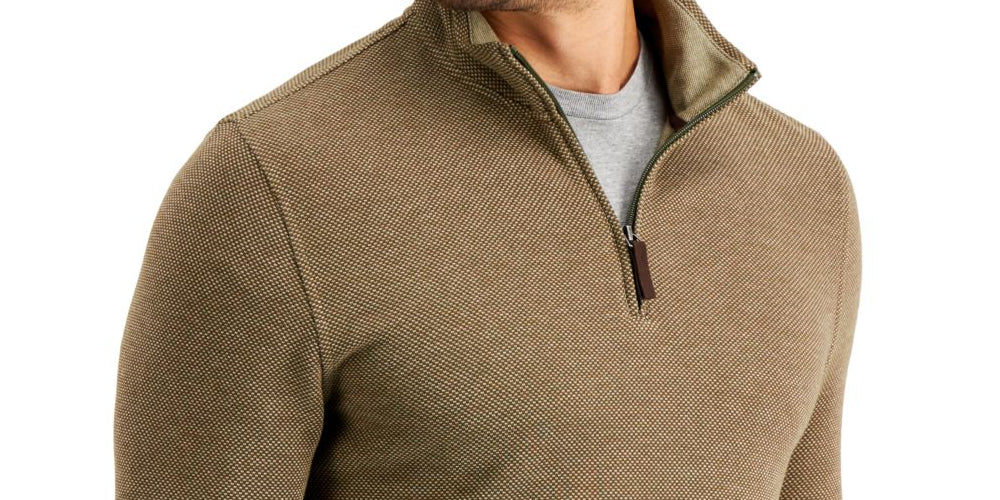 Club Room Men's Birdseye Quarter Zip Pullover Green Size XX-Large