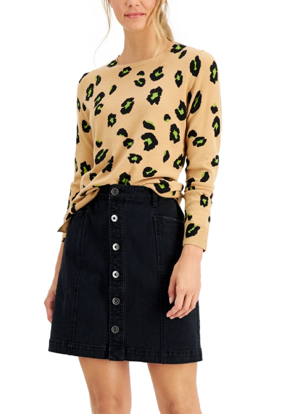 Style & Co Women's Button Fly Denim Skirt Black Size 6