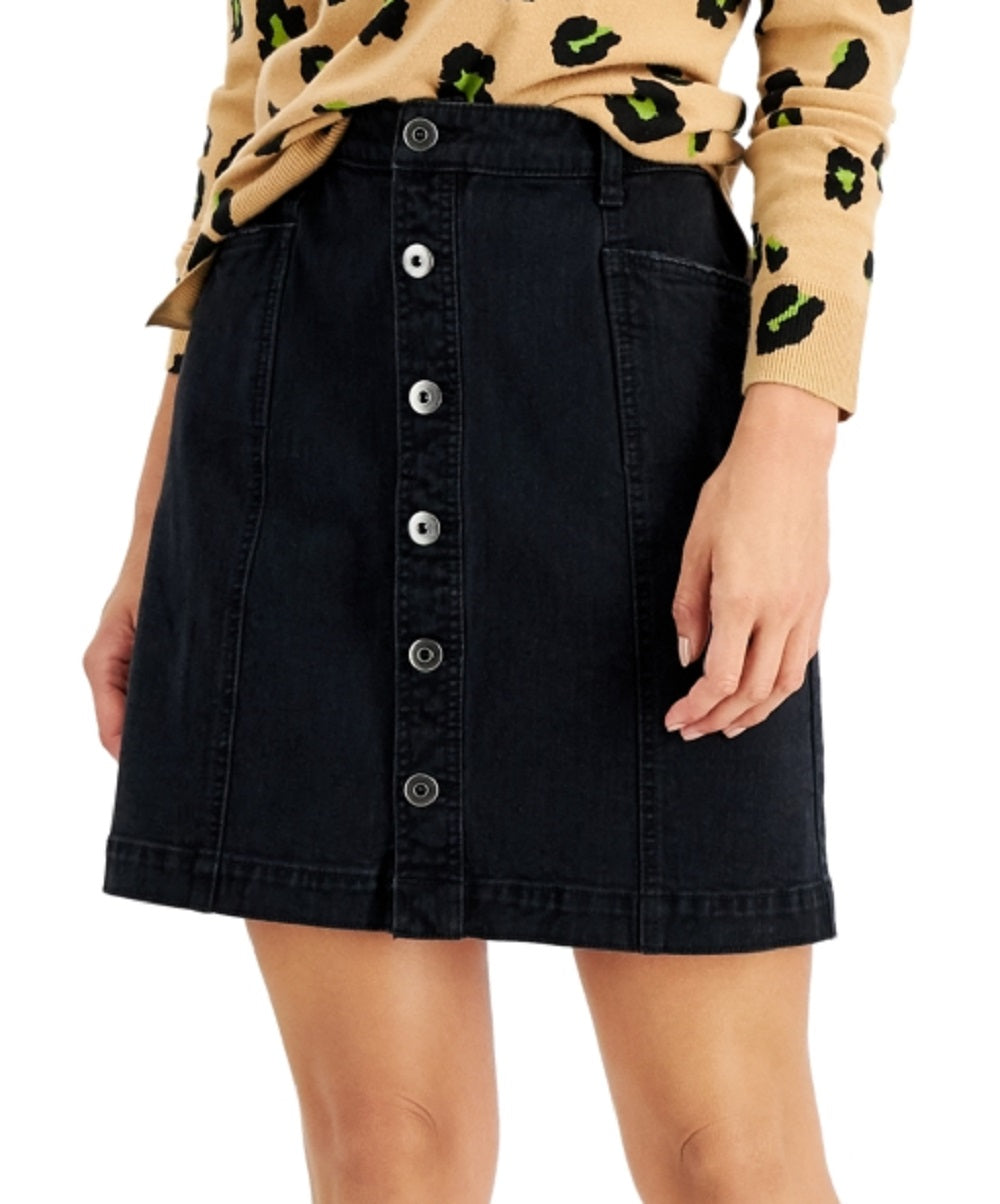 Style & Co Women's Button Fly Denim Skirt Black Size 6