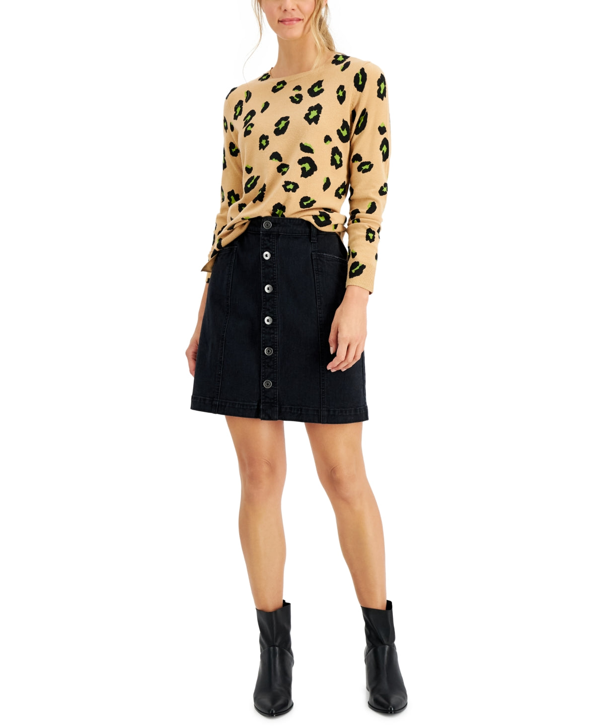 Style & Co Women's Button Fly Denim Skirt Black Size 6