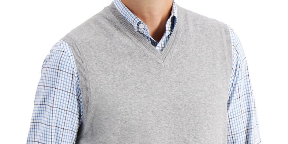 Club Room Men's Solid V Neck Sweater Vest Gray Size Medium