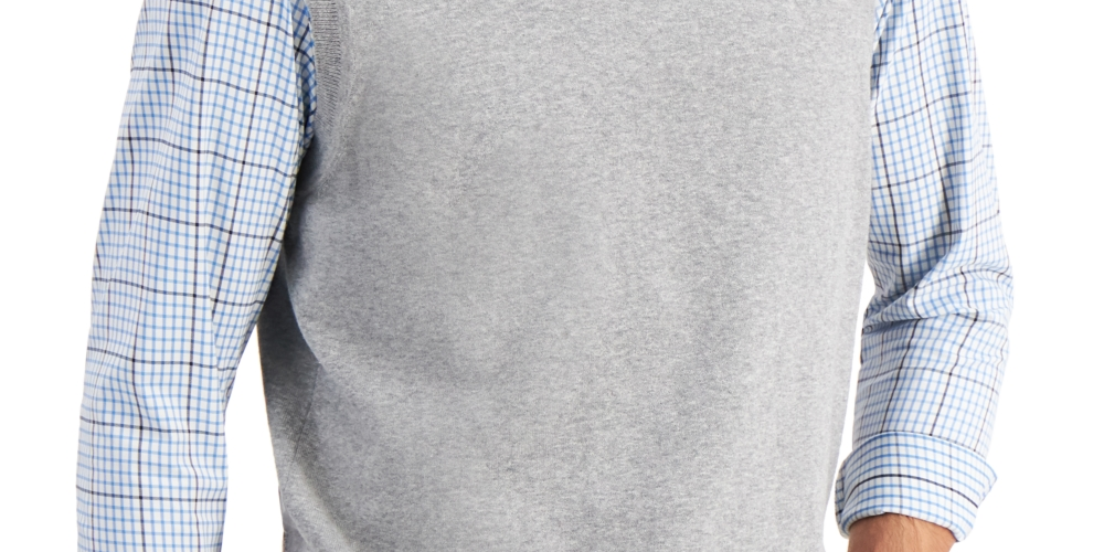 Club Room Men's Solid V Neck Sweater Vest Gray Size Medium