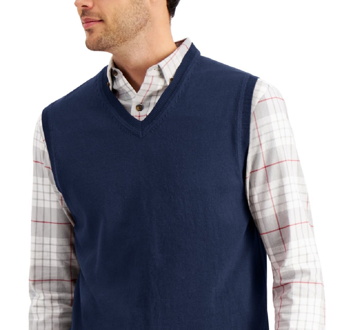 Club Room Men's Solid V-Neck Sweater Vest Blue Size Small