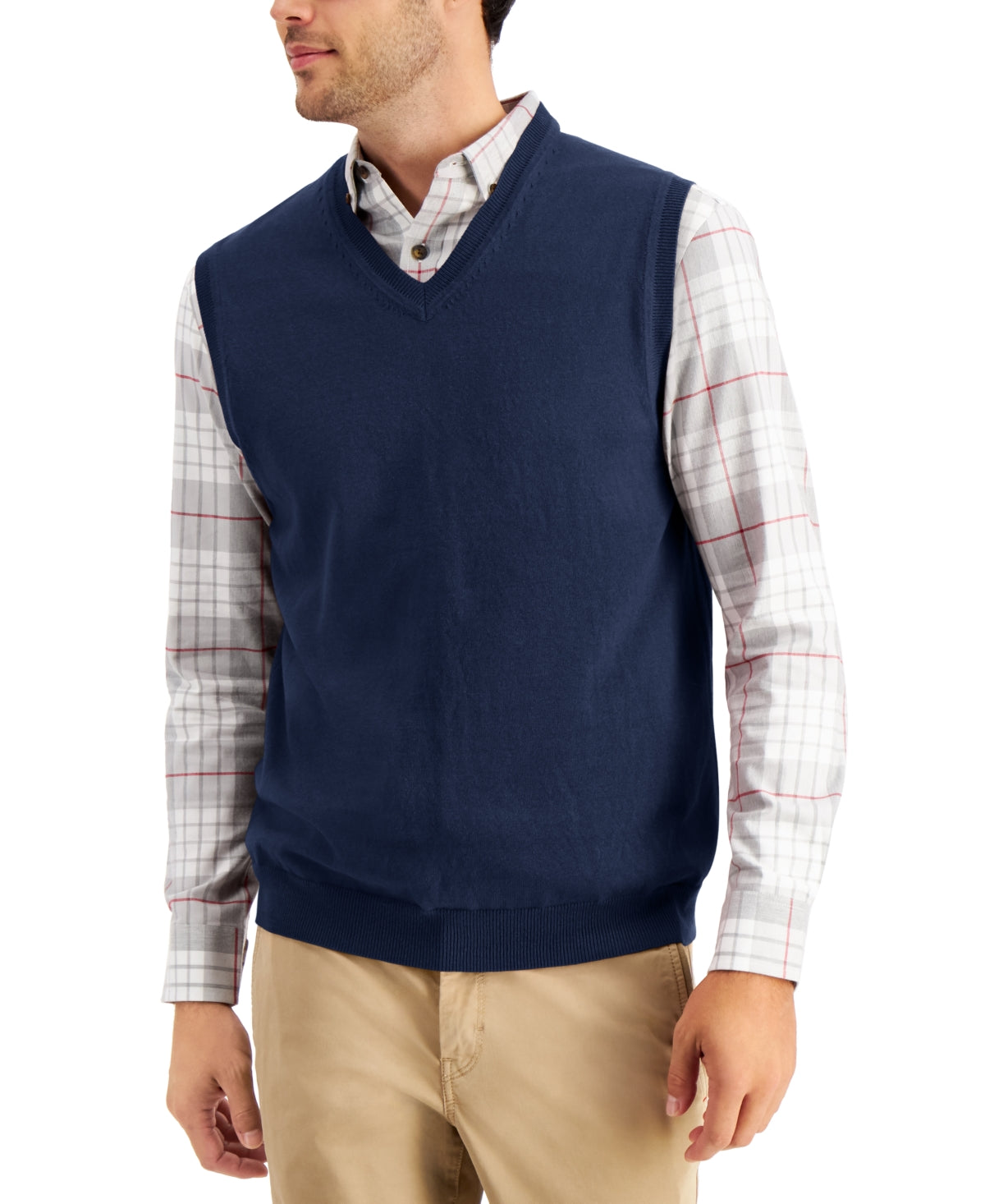 Club Room Men's Solid V Neck Sweater Vest Blue Size X-Large
