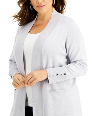 JM Collection Women's Button Sleeve Lurex Cardigan Gray Size 1X