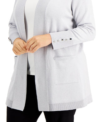 JM Collection Women's Button Sleeve Lurex Cardigan Gray Size 1X