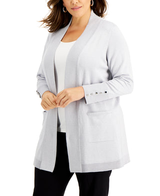 JM Collection Women's Button Sleeve Lurex Cardigan Gray Size 1X