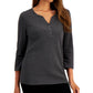 Karen Scott Women's Cotton Henley V Neck Top Black Size Medium