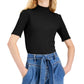 INC International Concepts Women's Elbow Sleeve Mock Neck Solid Knit Top Black Size Medium