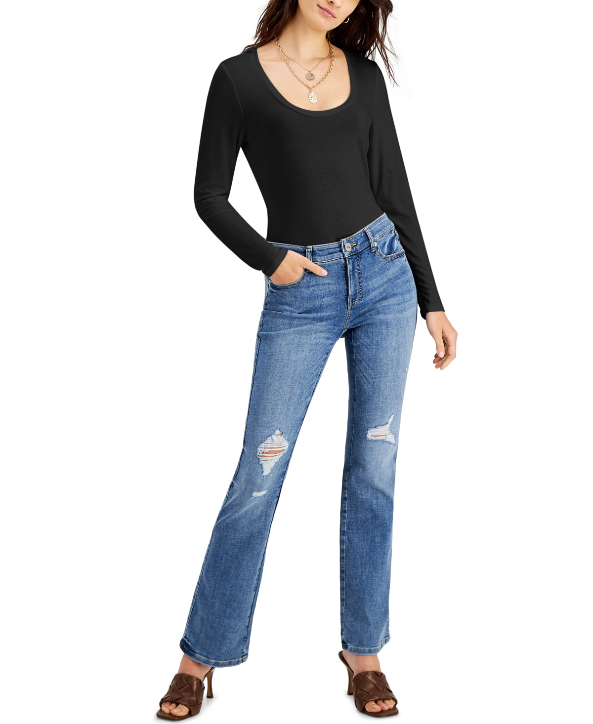 INC International Concepts Women's Scoop Neck Top Black Size Large