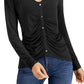INC International Concepts Women's Ruched Button Detail Long Sleeve Top Black Size Small