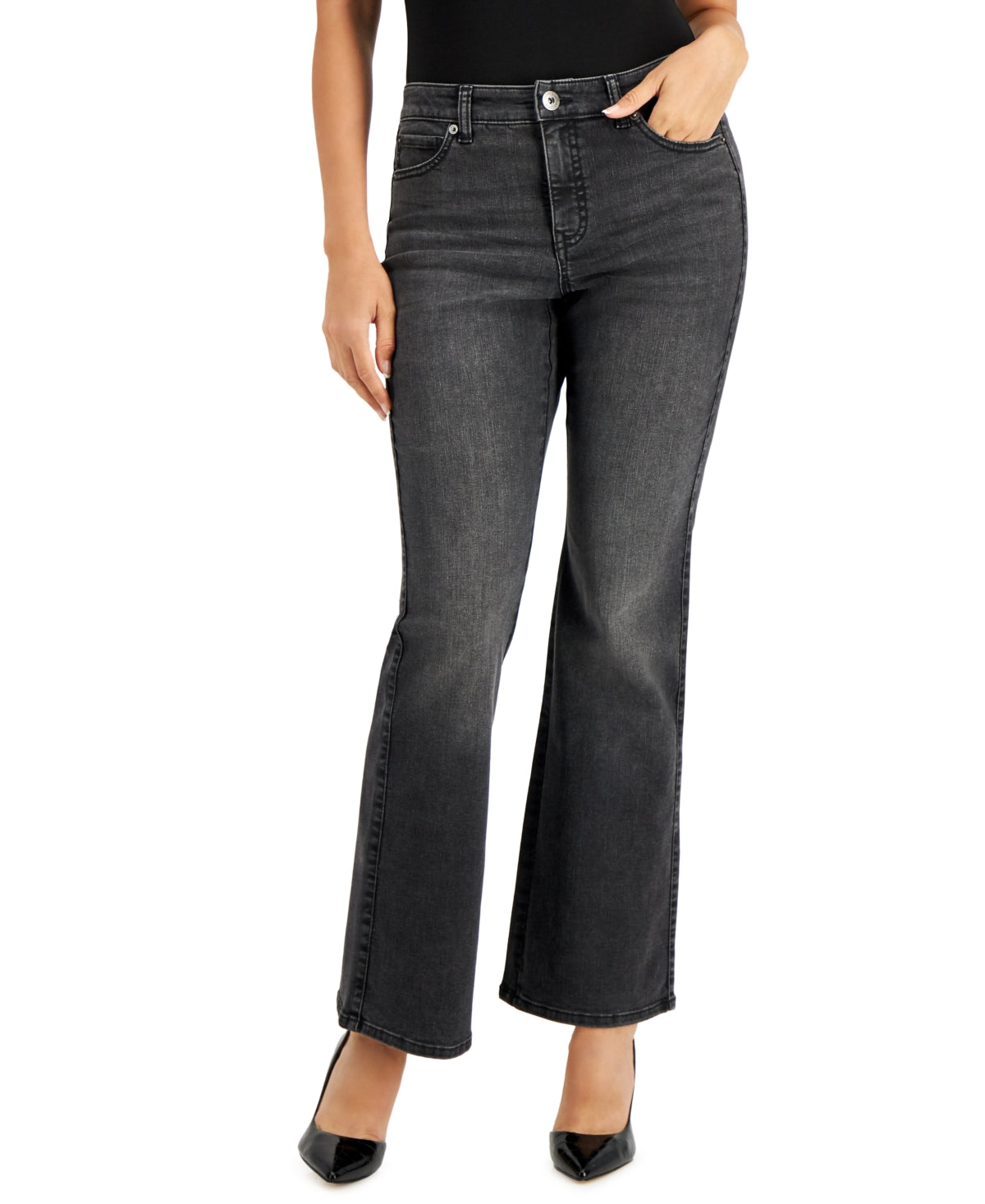 INC International Concepts Women's Elizabeth Curvy Bootcut Jeans Black Size 18