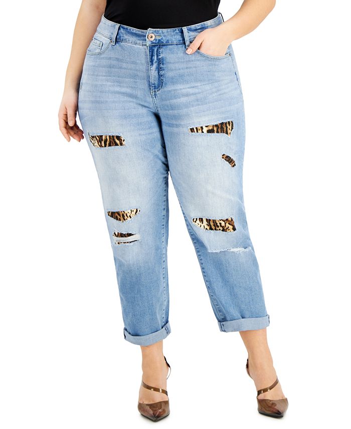 INC International Concepts Women's Rip & Repair Boyfriend Jeans Blue Size 24W