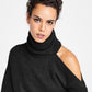 INC International Concepts Women's Cold Shoulder Turtleneck Sweater Black Size Small