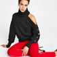 INC International Concepts Women's Cold Shoulder Turtleneck Sweater Black Size Small