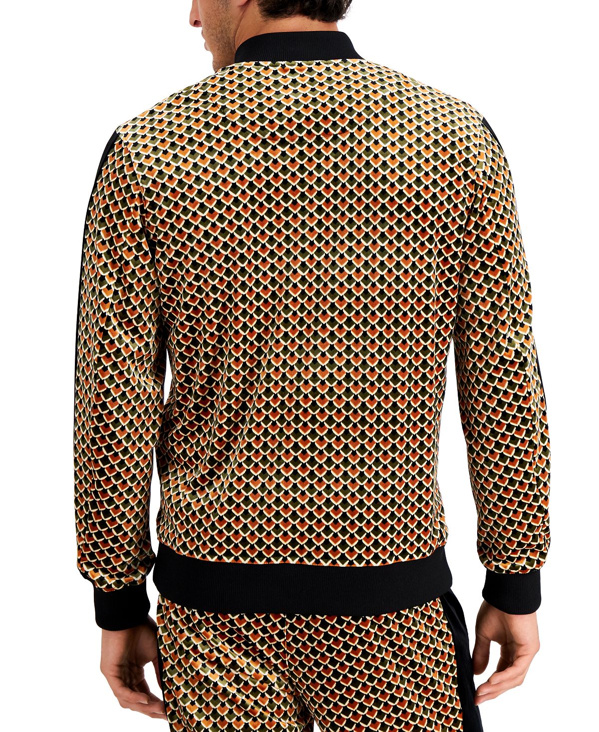 INC International Concepts Men's Regular Fit Geometric Velour Track Jacket Black Size Large