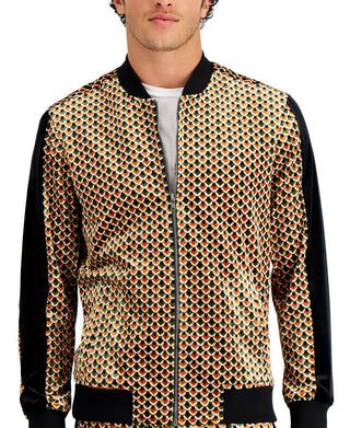 INC International Concepts Men's Regular Fit Geometric Velour Track Jacket Black Size Large