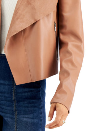 Bar III Women's Faux Leather Flyaway Jacket Brown Size X-Small