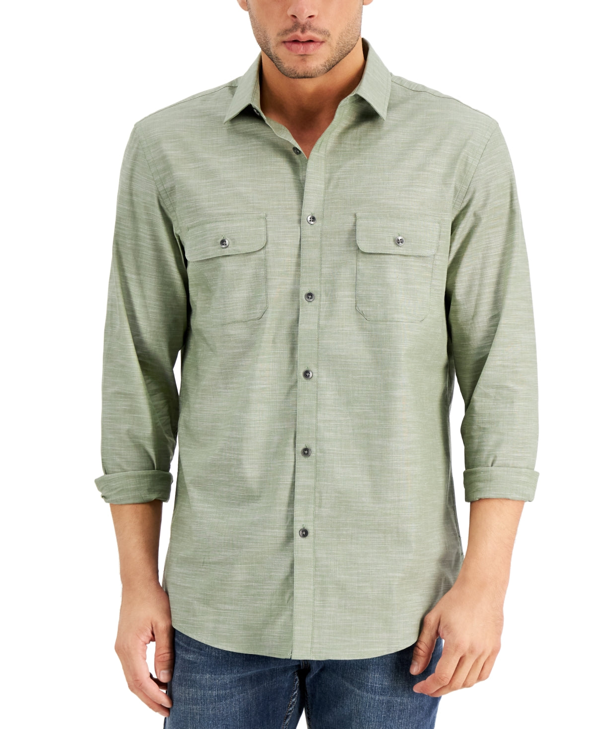Alfani Men's Regular Fit Solid Shirt Green Size Large