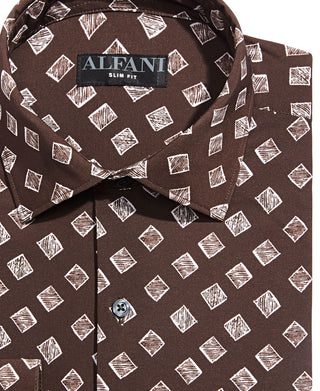 Alfani Men's Slim Fit 4 Way Stretch Dress Shirt Brown 32X33