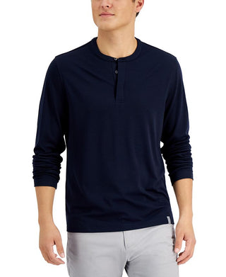 Alfani Men's Alfatech Heathered Long Sleeve Henley Shirt Blue Size X-Large