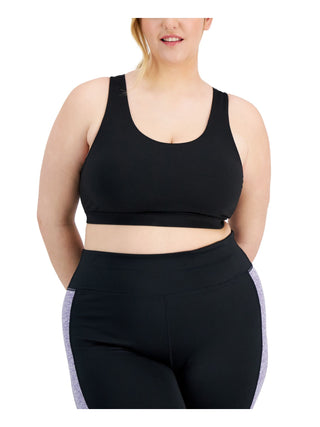 Ideology Women's Intimates Knit Moisture Wicking Spf50 Flat Seems Sports Bra Black Size 3X