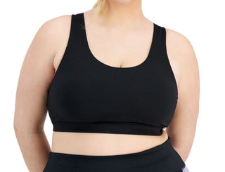 Ideology Women's Intimates Knit Moisture Wicking Spf50 Flat Seems Sports Bra Black Size 3X