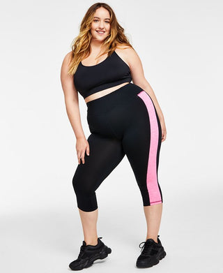 Ideology Women's Plus Colorblocked Capri Leggings Black Size 1X