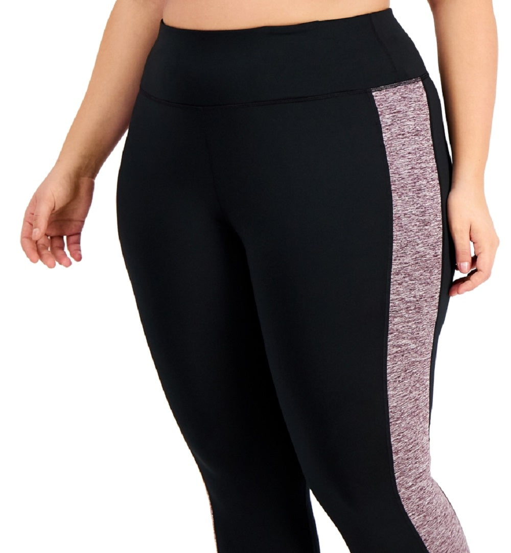 Ideology Women's Stretch Pocketed Color Block Active Wear Capri Leggings Black Size 1X