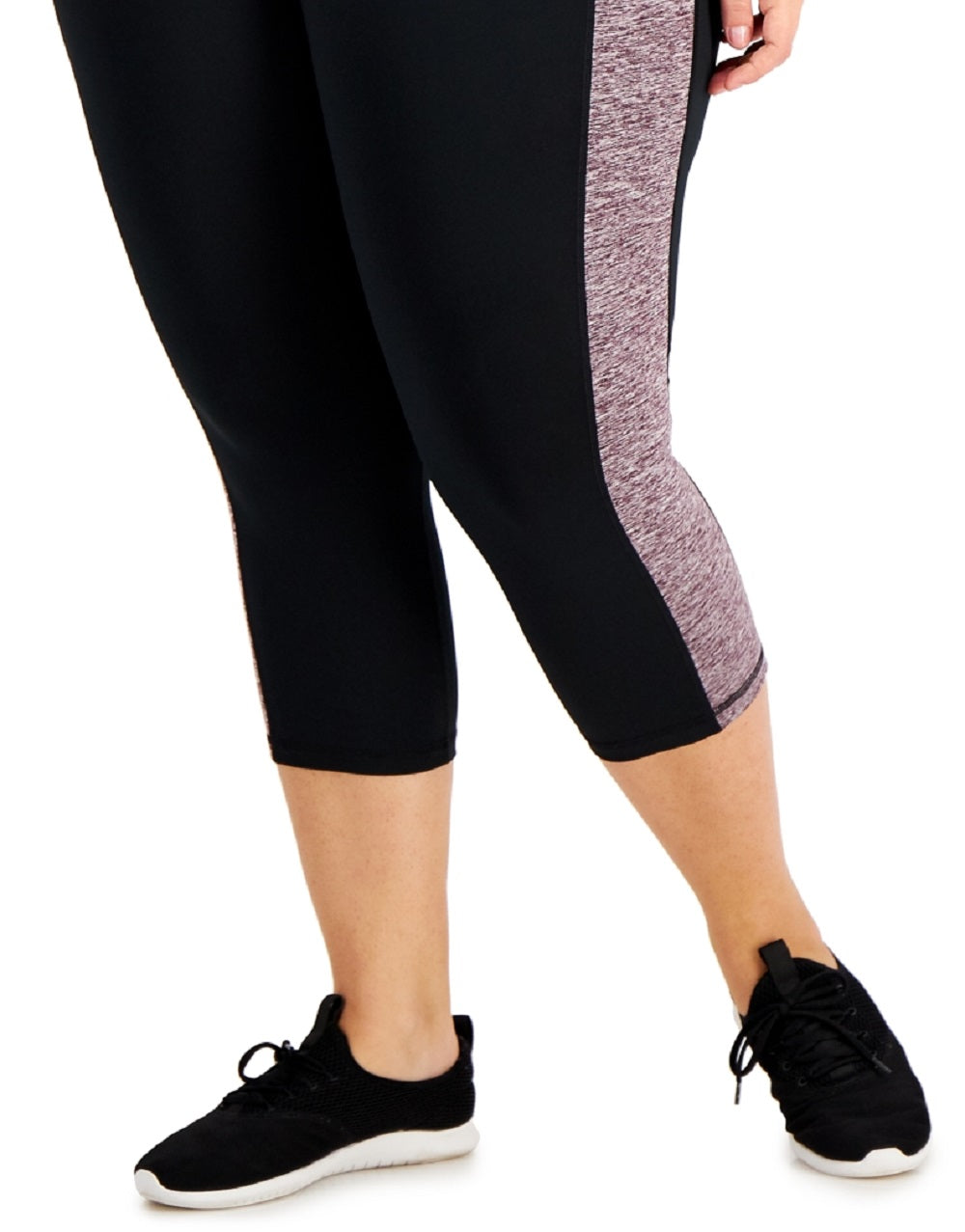 Ideology Women's Stretch Pocketed Color Block Active Wear Capri Leggings Black Size 1X