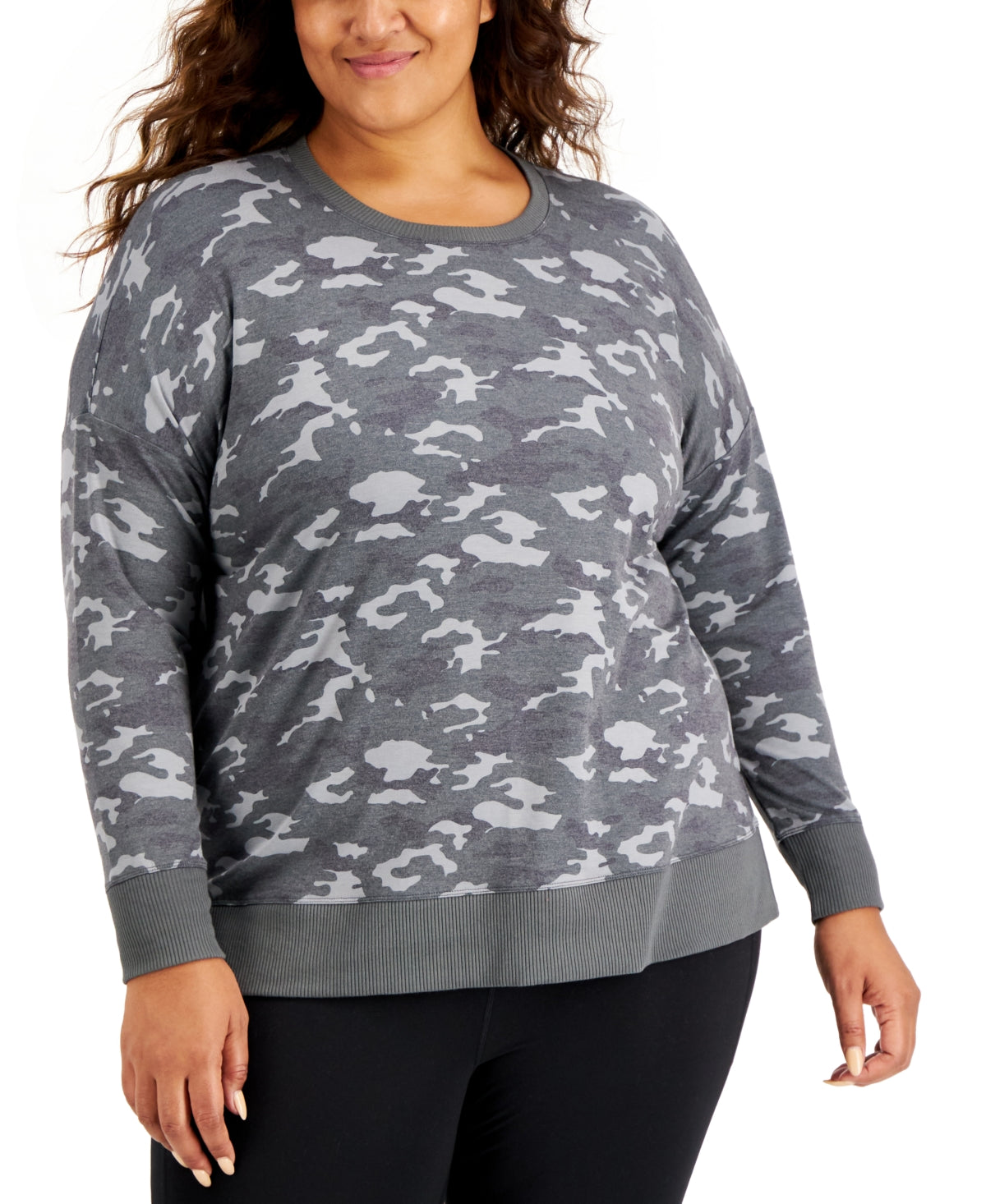 ID Ideology Women's Camo Print Sweatshirt Gray Size 1X