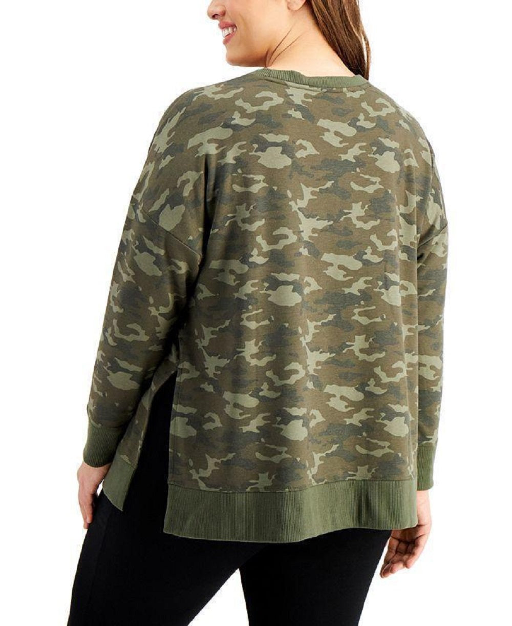 Id Ideology Women's Plus Camo-Print Sweatshirt Green Size 1X