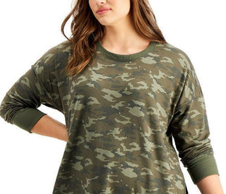 Id Ideology Women's Plus Camo-Print Sweatshirt Green Size 1X
