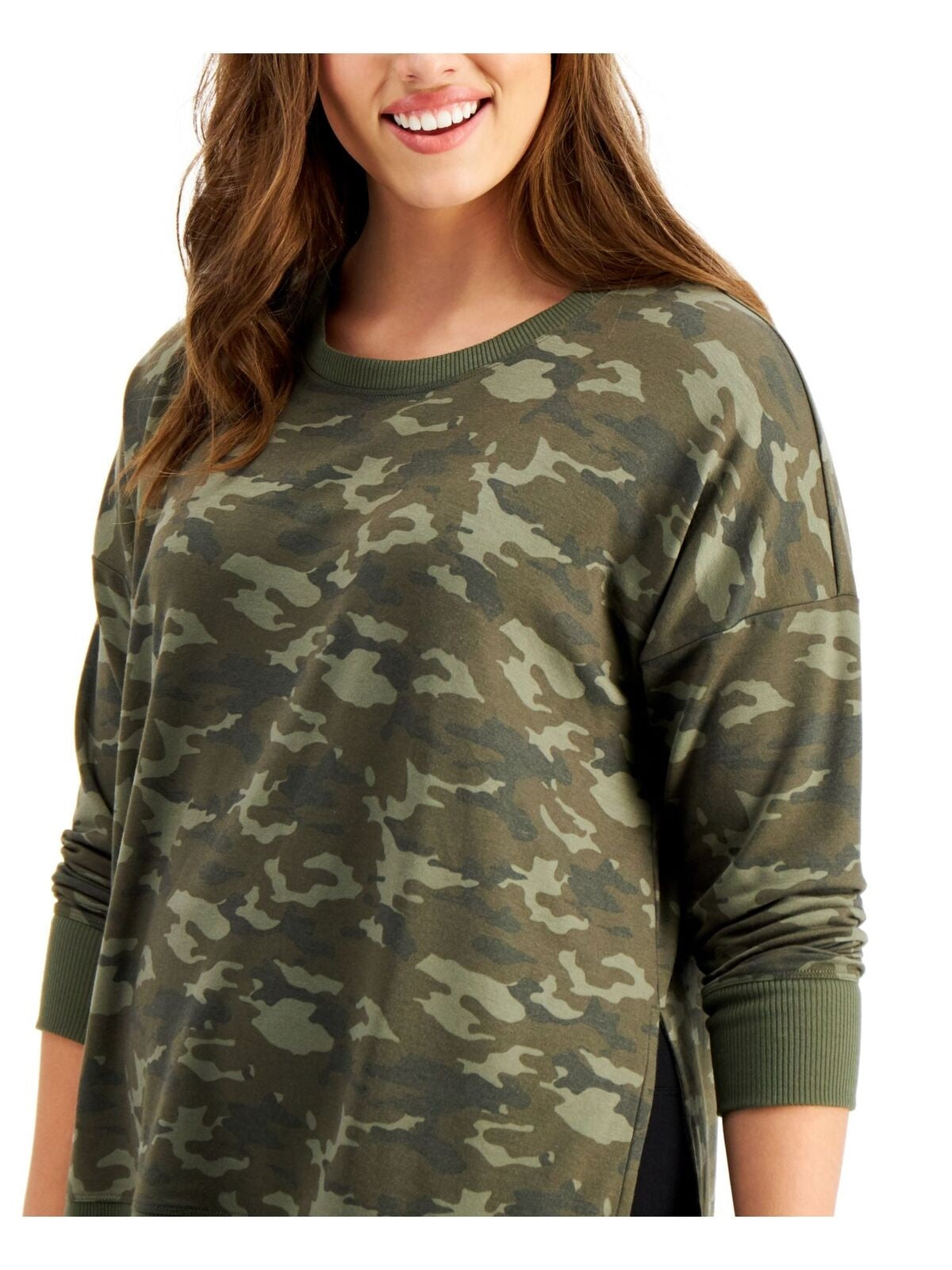 ID Ideology Women's Stretch Camouflage Sweatshirt Green Size 2X
