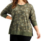 Ideology Women's Vintage Emerald Camo Plus Camo Print Sweatshirt Green Size 3X
