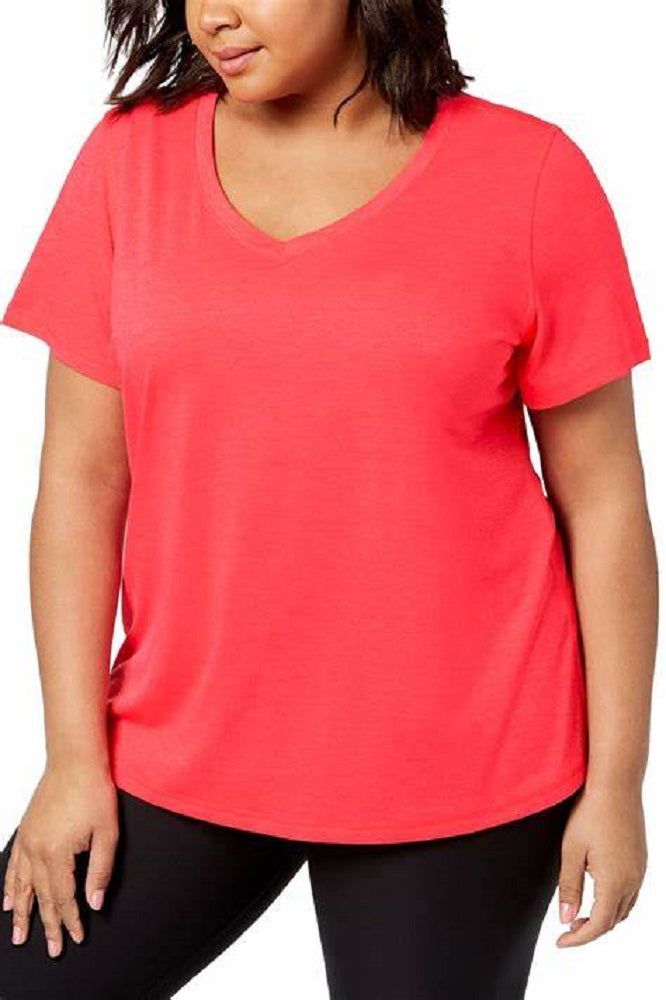 Ideology Women's Plus Rapidry V Neck Performance T-Shirt Red Size 3X
