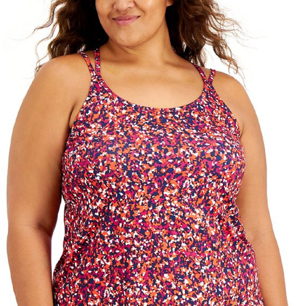 Ideology Women's Stretch Moisture Wicking Crisscross Back Printed Spaghetti Strap Scoop Neck Active Wear Tank Top Pink Size 1X